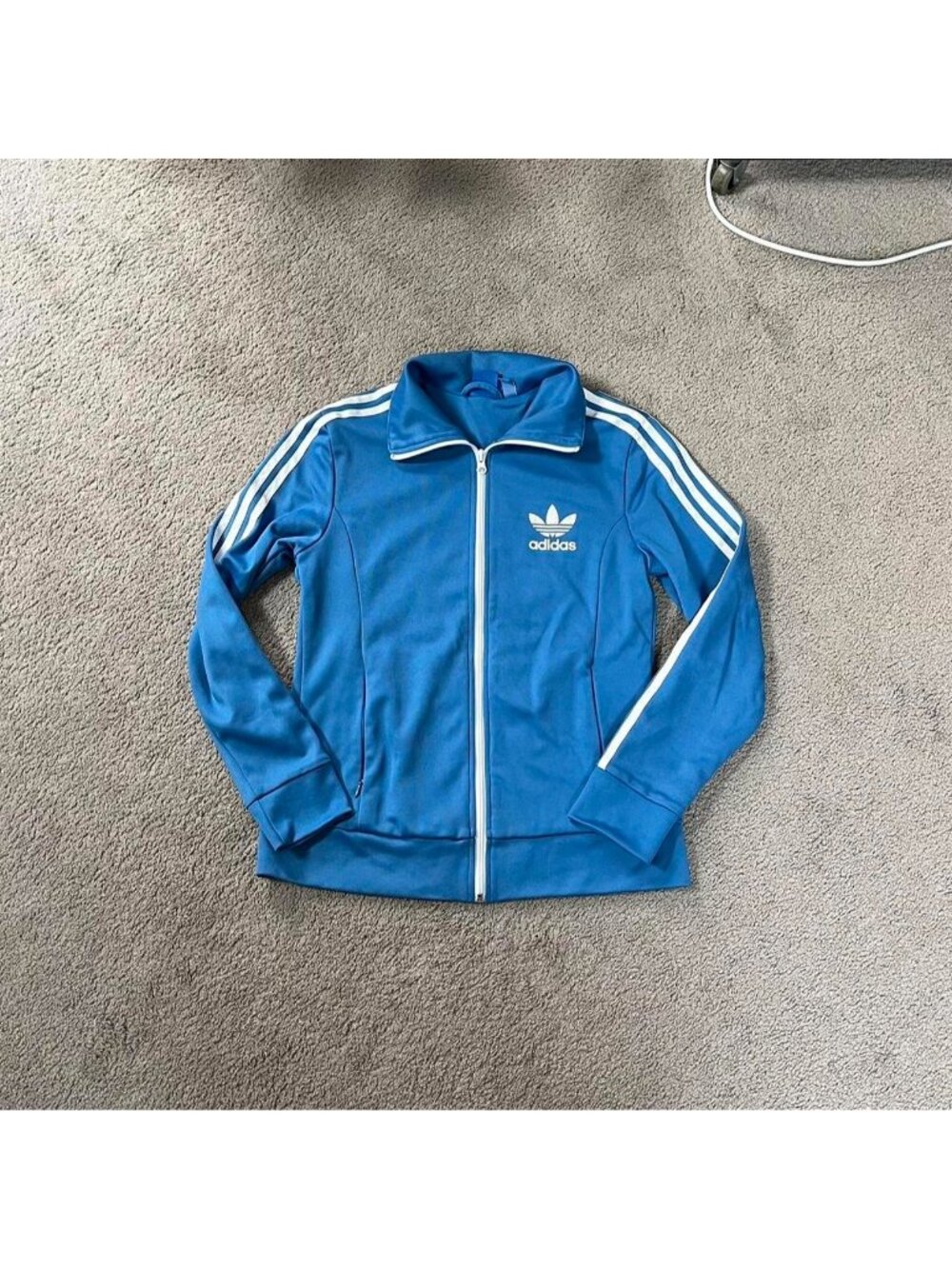 Blue / White Adidas Full Zip-Up Track Suit Top / Sweater (Women’s M)